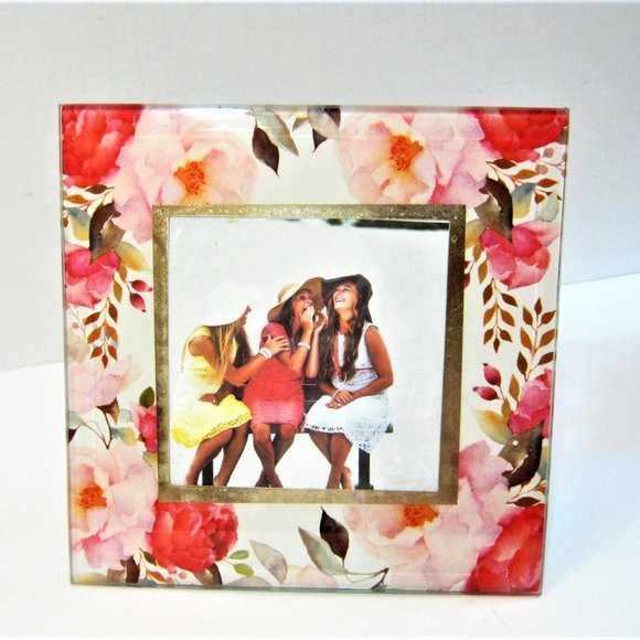 Heartfelt Other - Pink Floral Glass Photo Frame Picture Holder for 4x4 photo